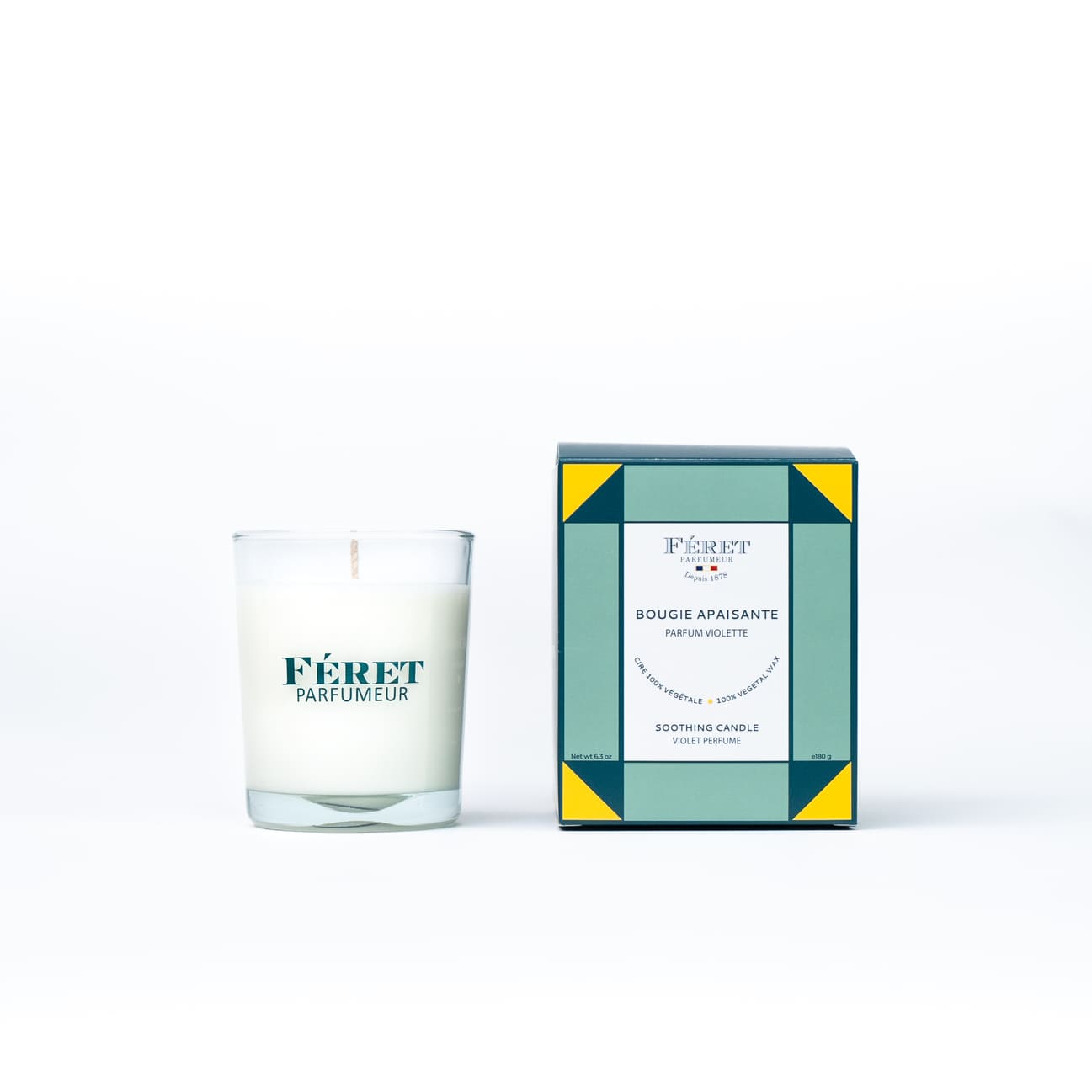 feret parfumeur bougie apaisante violette art deco avec boite